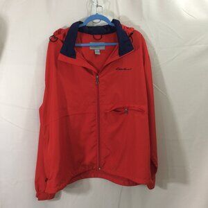 Eddie Bauer Mens Jacket Hooded Windbreaker Lightweight Red Zip Pockets Size XL